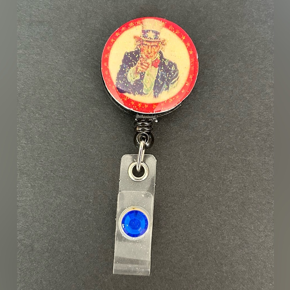 USA Red White and Blue Retractable Reel Badge Holder Veteran Fourth of July RN
